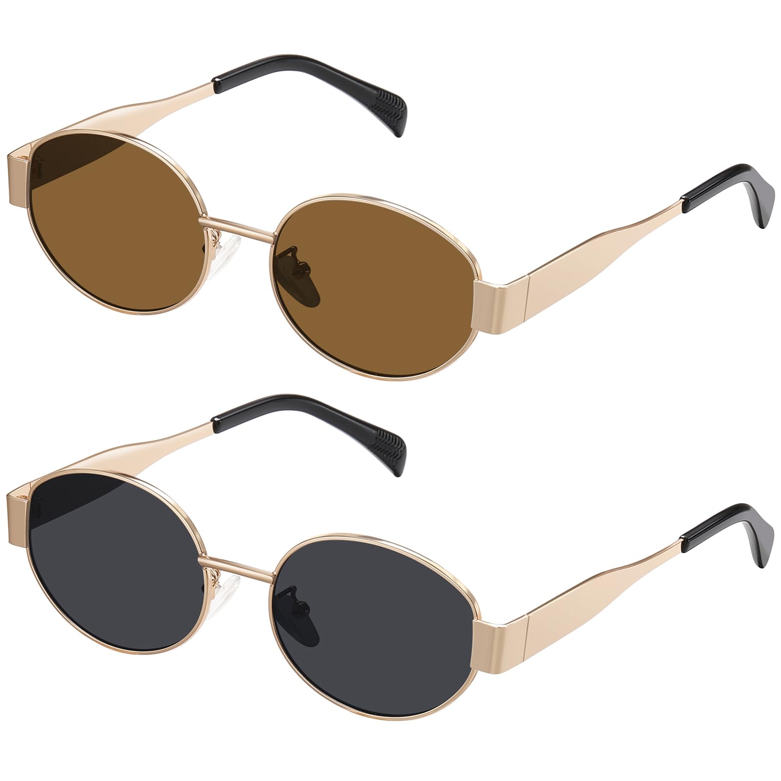 Photo 1 of JewMOTO Retro Oval Sunglasses - Sunglasses for women,Fashion Sunglasses,Classic Shades UV400 Protection, 2 Pack Sunglasses