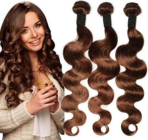 Fashion A Plus (TM) Brazilian Hair Extensions 3 Bundles Body Wave Natural Hair for Extension #4 Medium Brown 300g Per Lot 7A Grade (14" 16" 18")