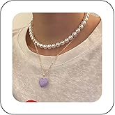 Andelaisi Boho Layered Heart Pendant Necklace Vintage Pearl Bead Choker necklace Pink Love Heart Necklace Adjustable Puffy Heart Chain Necklace Jewelry for Women