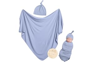 BubblePanda Rayon Made from Bamboo Baby Swaddle Blanket Set with Matching Beanie,Soft & Breathable Receiving Blankets for Inf