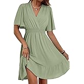 Dokotoo Women's Dress 2025 Summer Deep V Neck Elegant Ruffle Mini Dress Waist Dresses S-2XL