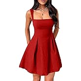 Misng Womens Mini Party Dress Sleeveless Backless Bow Tie Square Neck Short Cocktail Dress
