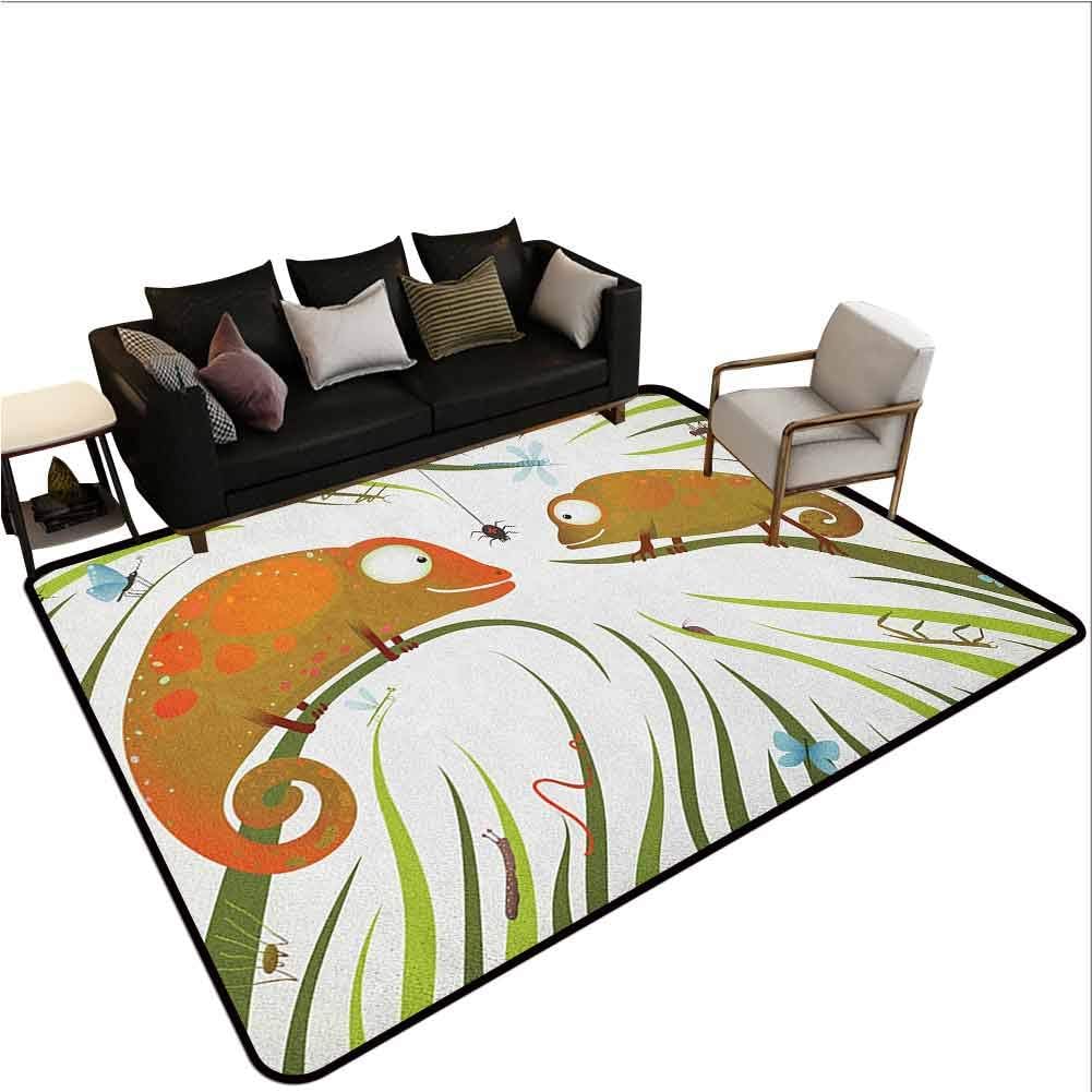 Area Rug Rugs Chameleons,Print,Hungry Animals Grass Looking at Spider Insect World Illustration Worm Ladybug,Large Floor Mat for Living Room Bedroom Playing Room,Multicolor 2'x8'