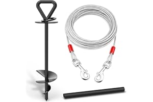 Meegood 25 ft Dog Tie Out Cable and Stake - Durable & Sturdy Dog Yard Leash and Stake for Small Medium Large Dogs Up to 125lbs No Tangle Dog Leads for Yard Camping Outside (25ft - 125lbs, Black)