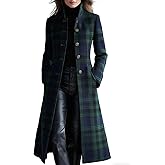 CHARTOU Women Long Wool Plaid Pea Coat Fall Winter Casual Single Breasted Midi Trench Overcoat Outwear