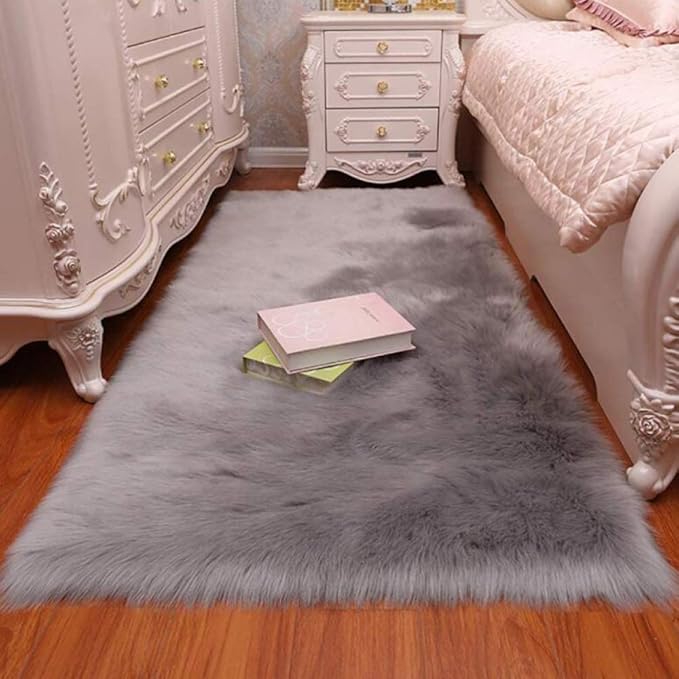 Balscw Faux Fur Sheepskin Rug Imitation Wool Bed Rugs In Super Soft