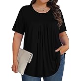 Womens Plus Size Tops Tunic Short Sleeve Crew Neck Shirts Casual Soft Blouse 1X-5X