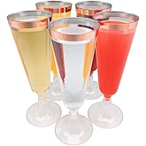 Oojami 140 Pack Plastic Champagne Flutes with Rose Gold Rim – Disposable Glass-Like Toasting Glasses for Wedding, Party, Mimosa Bar, Cocktail & Event Drinkware – 2-Piece Classic Design