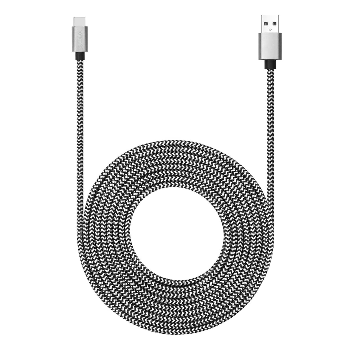 ROFICORD USB Type C Cable 15ft with 3A Fast Charging, 4,6M Ultra Long and Extremely Durable Nylon Braided USB C Charger Cord for Galaxy S10/S9/S8/Google Pixel/LG/OnePlus/Moto and More (White)