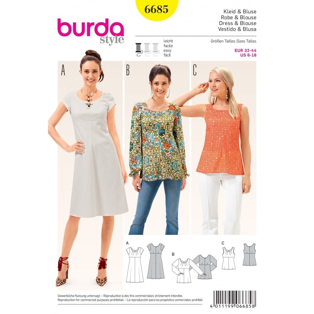 Burda Style Sewing Pattern B6685 Misses' Dress & Blouse