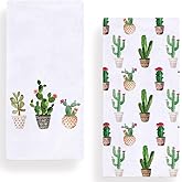 Secarond Watercolor Cactus Kitchen Dish Towel 18 x 28 Inch, Seasonal Spring Summer Cacti Towels Dish Cloth for Cooking Baking Set of 2