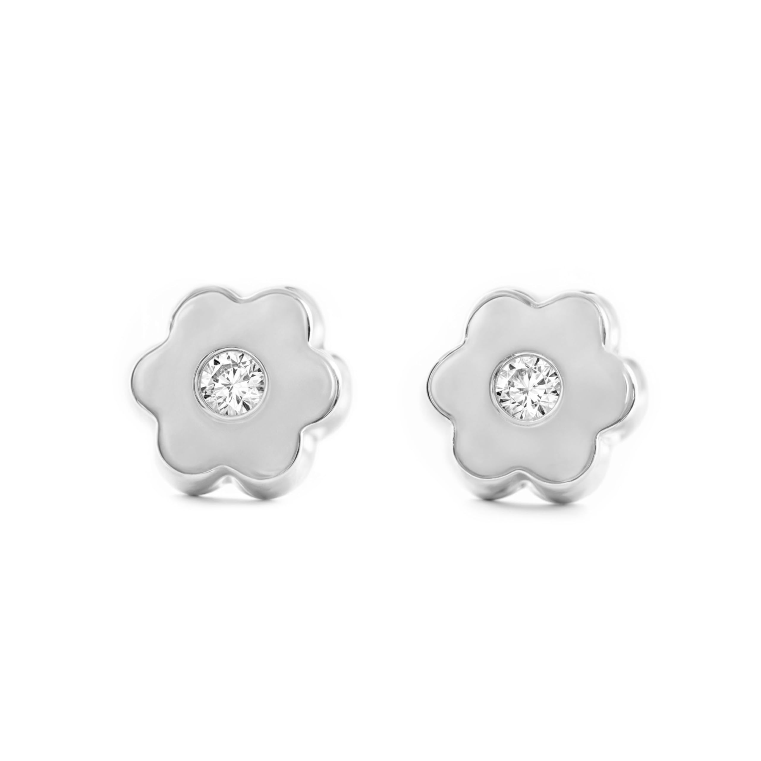 9ct White Gold flower Children's Earrings