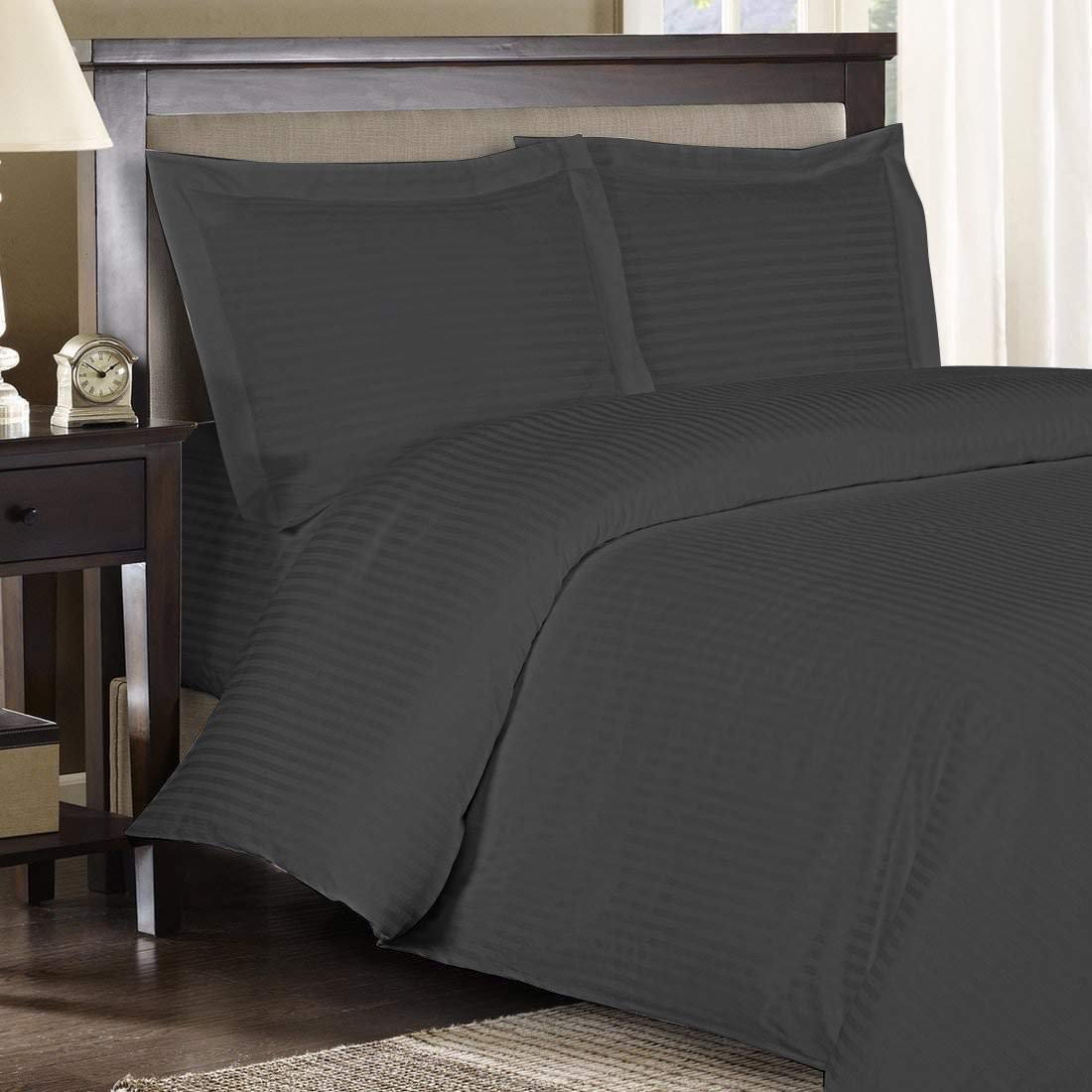 Luxurious King Duvet Cover Set 600TC 100% Egyptian Cotton UK King Quilt Cover with 2 Oxford Pillowcases (Color Grey Stripe)