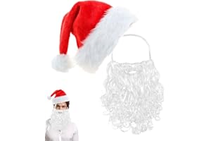 Gorbgle Beard Santa Hat with Furry Gloves for Adult, Christmas Costume Accessories Set for Men Women, Santa Costume Cosplay