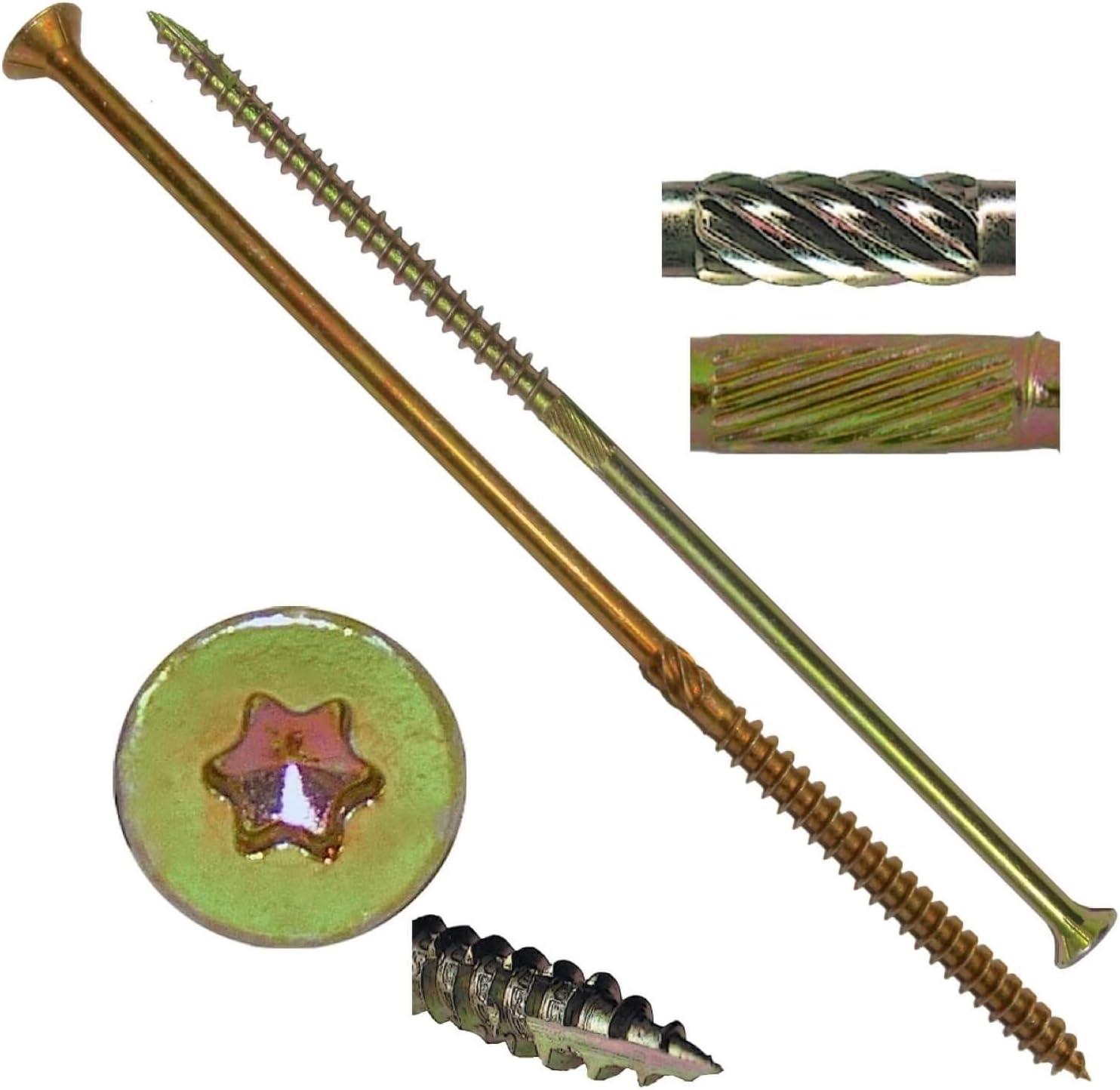 14 X 6" Extra Long Gold Star Wood Screw Torx/Star Drive Head (1 Pound 25 Approx