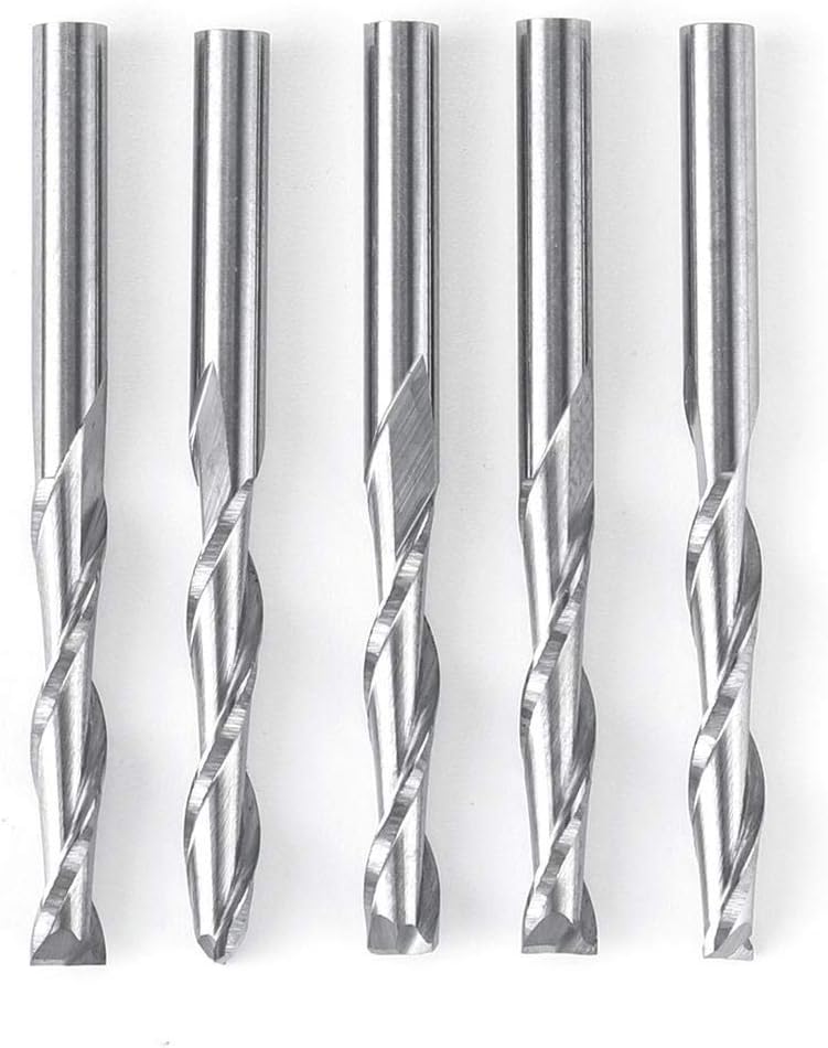End Milling Cutter Set CNC Tool 5pcs 1/8 Inch 2 Flute Carbide End Mills 3.175mm Spiral Router Bits Drill End Mill