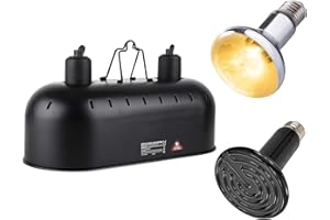 DXOPHIEX 15 inch Dual Reptile Light Fixture, Max 150W Dual Reptile Heat Lamp Fixture with 100W UVA UVB Sun Light & Ceramic Heat Emitter,Double Dome Lamp for Terrarium and Tortoise Habitat