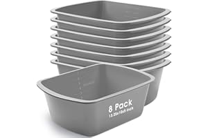 Honeydak 8 Pack Wash Basins Plastic Wash Tub Gray 7 Quart Graduated Buckets Rectangular Plastic Hospital Bedside Soaking Tub Washing Basin for Cleaning Foot Bath Washing Dishes Face Cleansing