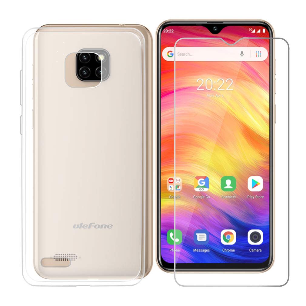 DYSu Case for Ulefone Note 7 (6.1") Semi Transparent Soft Crystal TPU Clear Cover Silicone Case + Screen Protector Film Tempered Glass Protection for Ulefone Note 7 - Semi Transparent
