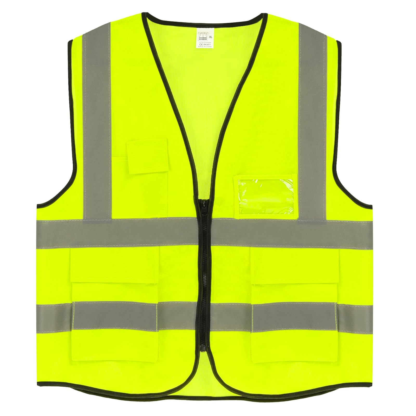 PATIKIL Reflective Safety Vest, X-Large High Visibility Security Vest with 4 Front Pocket Zipper for Men Women Work Construction, Green