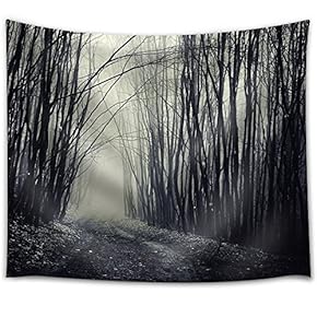 Path Passing Through a Dark Forest with Fog - Fabric Tapestry, Home Decor - 51x60 inches