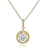 Hoops & Loops 925 Sterling Silver Cubic Zirconia Round Halo Dangling Pendant Necklace for Women Men, Silver, Yellow Gold, Rose Gold