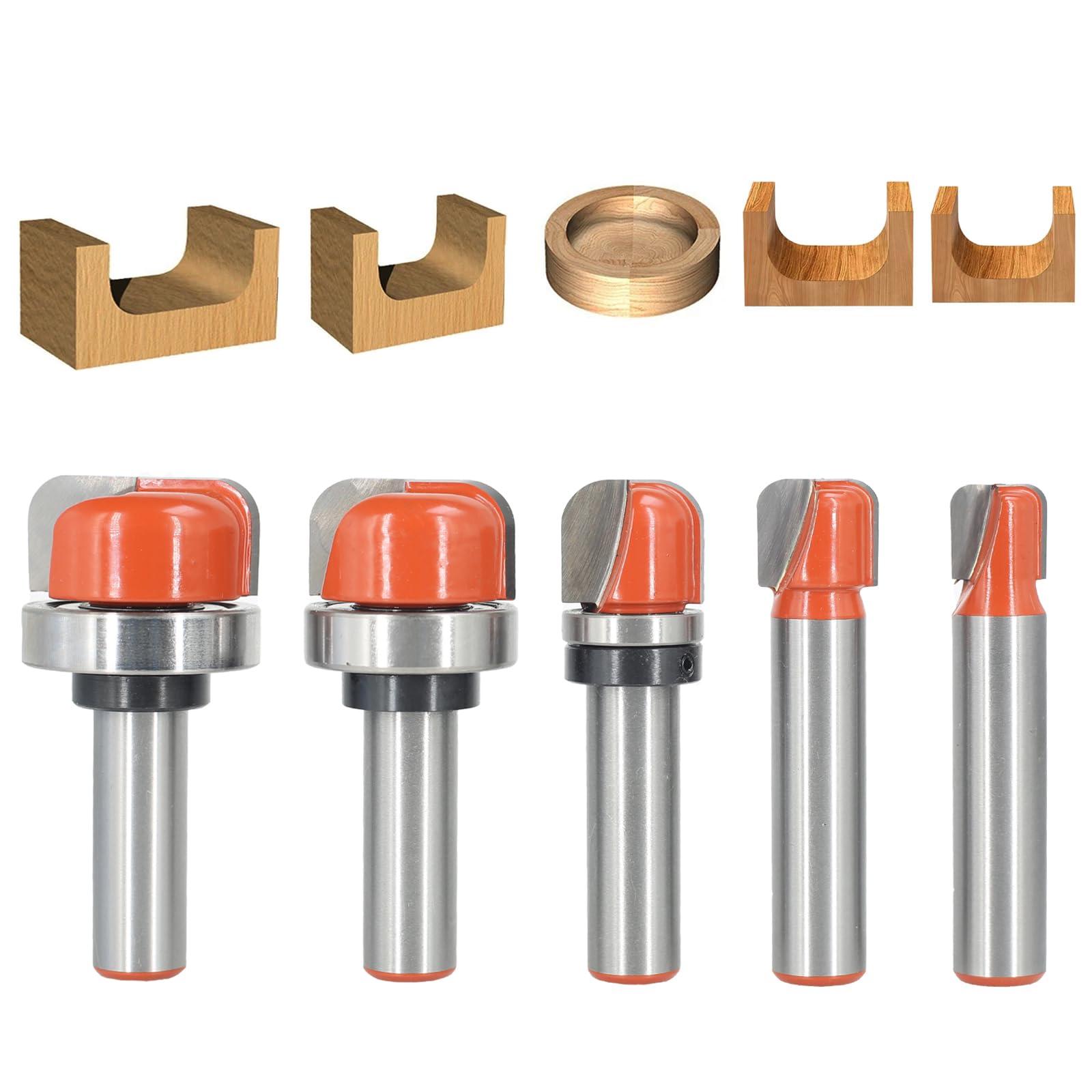 Sinoprotools 5PCS Bowl & Tray Template Router Bit Set 1/2 Inch Shank, Carbide Tipped Circle Round Nose Cutting Cove Juice Groove Router Bit, Ideal for Making Wood Bowls, Trays, Boxes, Board Troughs