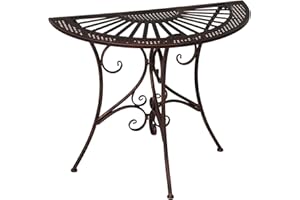 Kinfant Patio Bistro Table, 35.35 Inches Half Round Side Table, All Weather Outdoor Metal Side Table for Backyard, Lawn, Balcony, Poolside, Brown