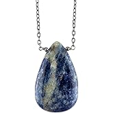 NJCRAFT Pear Natural Cabochon Necklace for Women | Handmade Gemstone Pendant | Wire Wrapped Love Crystal Jewelry | 8–14 mm Stone | Chain 16+2 Inch Adjustable
