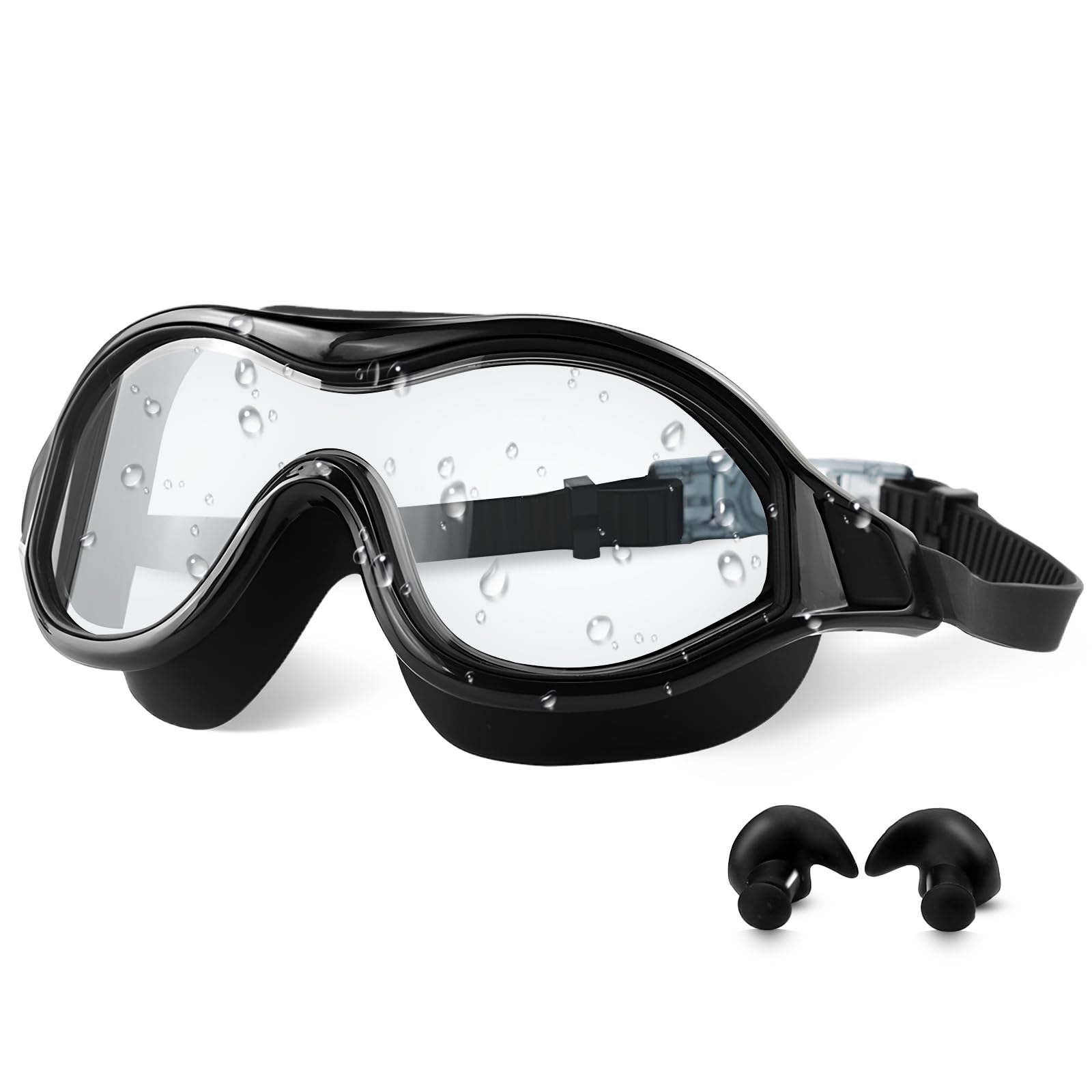 Yuehuamech Adult Swimming Goggles Large Frame No Leaking Anti Fog UV Protection Swimming Goggles with Ear Plugs Clear Vision Water Goggles For Men Women Freediving Swimming