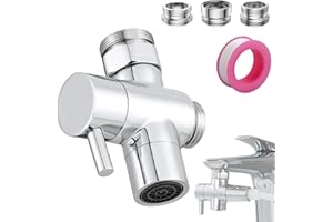 ROSCID 3 Way Shower Diverter - Solid Brass, Sink Valve Faucet Splitter for Kitchen or Bathroom, M22-M24, M22-G1/2 Adaptor, Silver