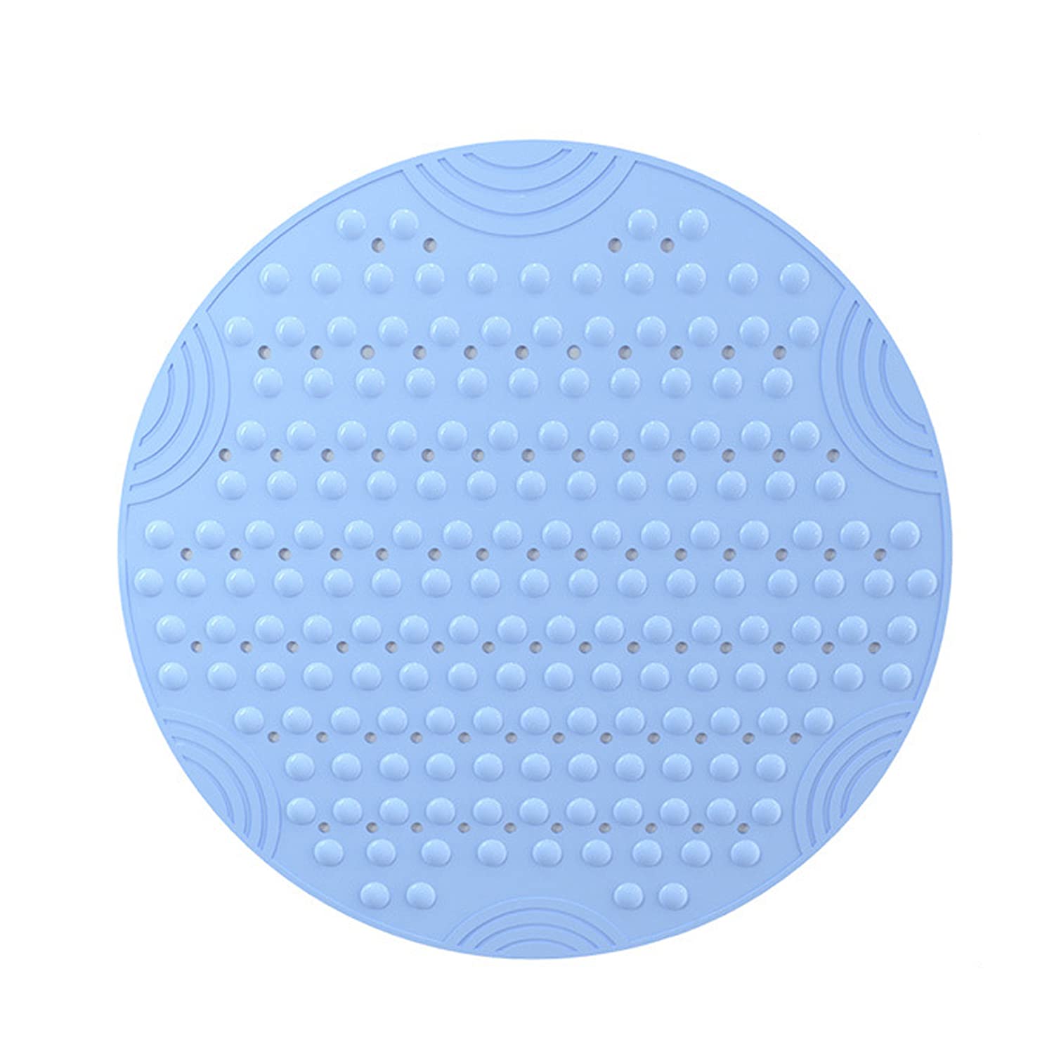 Circle Shower Mat,Round Non-slip Bathroom Mat With Suction Cup Smooth Surface,Comfortable Massage Function,Children's Blue Shower Mat, With Drain Hole Machine Washable