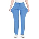 QBK Yoga Scrub Pants Women Mid Rise Yoga Work Pants- Five Pocket Cargo Scrub Pant