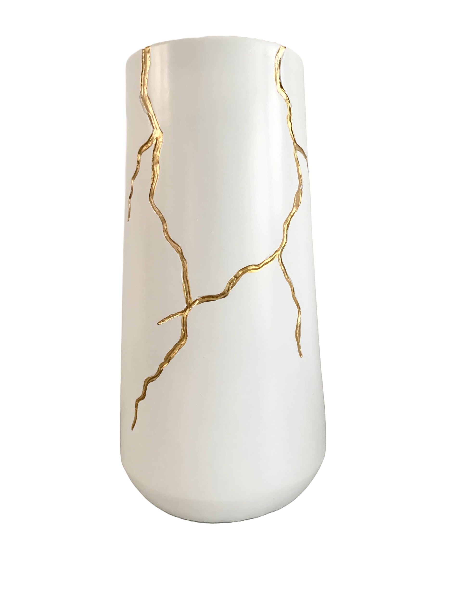 White Vase Table Decor inspired by Kintsugi Japanese Art Gold & White Flowervase (Tapered)