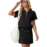 GRECERELLE Women's Summer 2 Piece Skort Set Half Zip Short Sleeve Top & Pocketed Tennis Skirt For Sports & Vacations.