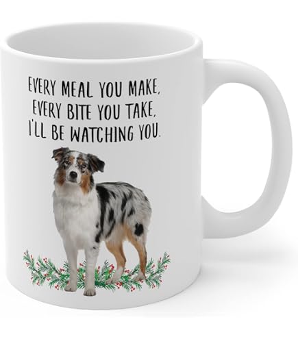 Funny Black Blue Merle Australian Shepherd Coffee Mug 11oz White Ceramic Cup Novelty Animal Portrait - Pet Owner Appreciation Thank You Gifts For Aussie Dog Lovers