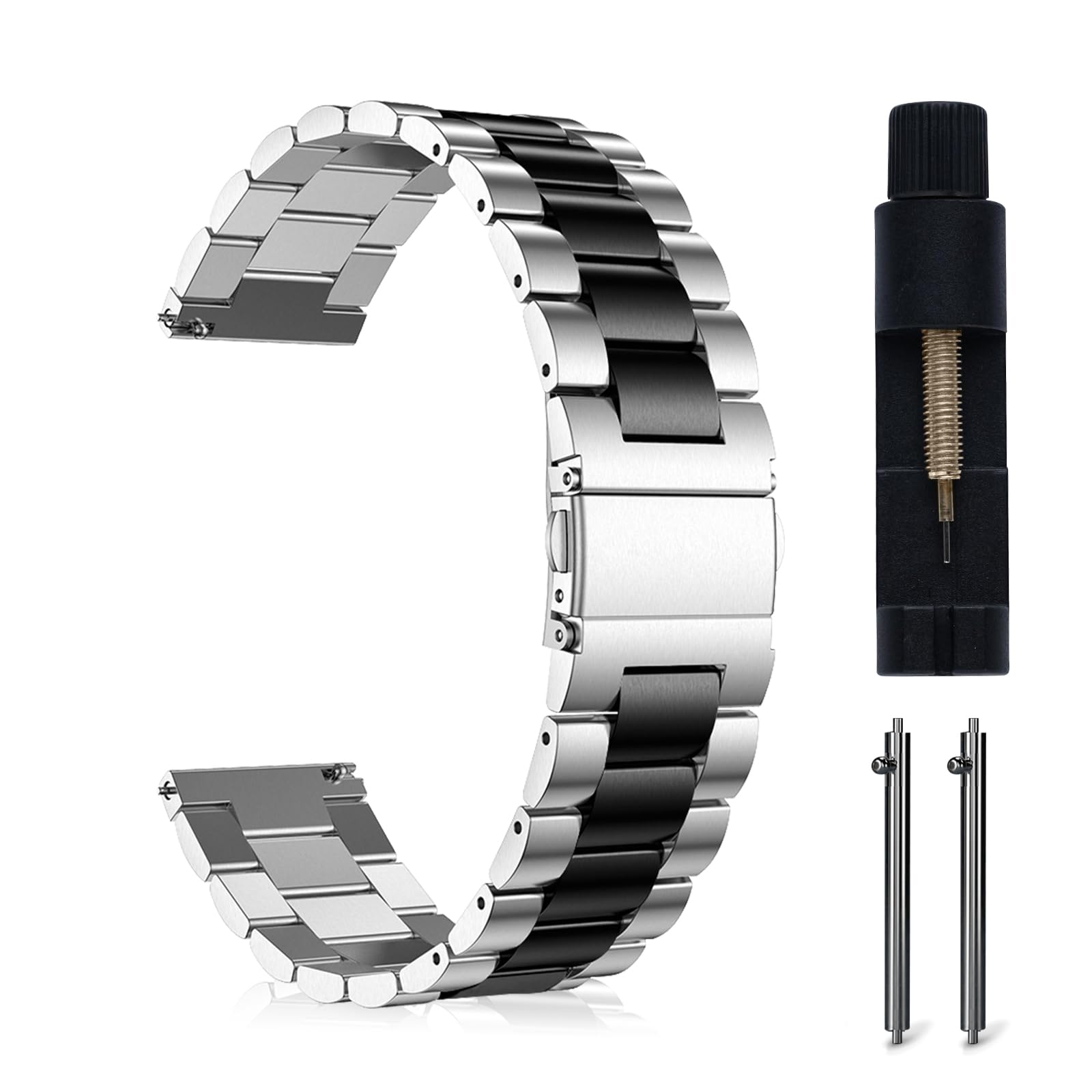 MaEiol 22mm Metal Strap for Huawei Watch GT 6 Pro/GT 6/GT 5 Pro/GT 5/4 46mm / Huawei Watch 5/4 46mm /4 Pro 48mm /Ultimate 2, Stainless Steel Replacement Wristband Business for Women Men - Silver&Black