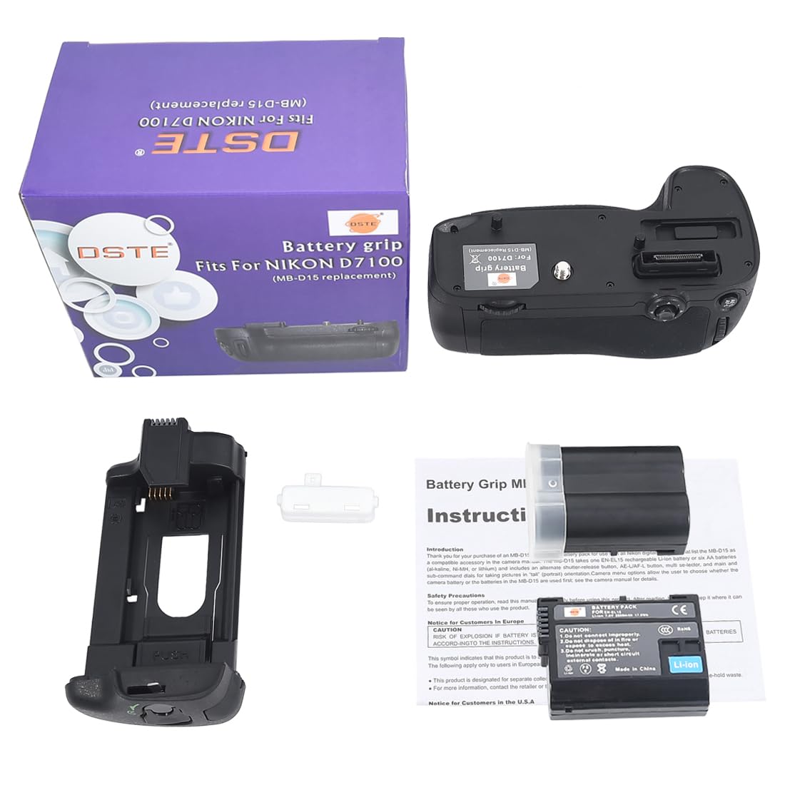 DSTE MB-D15 Replacement Battery Grip For Nikon D7100 + 2pcs EN-EL15 Li-ion Battery