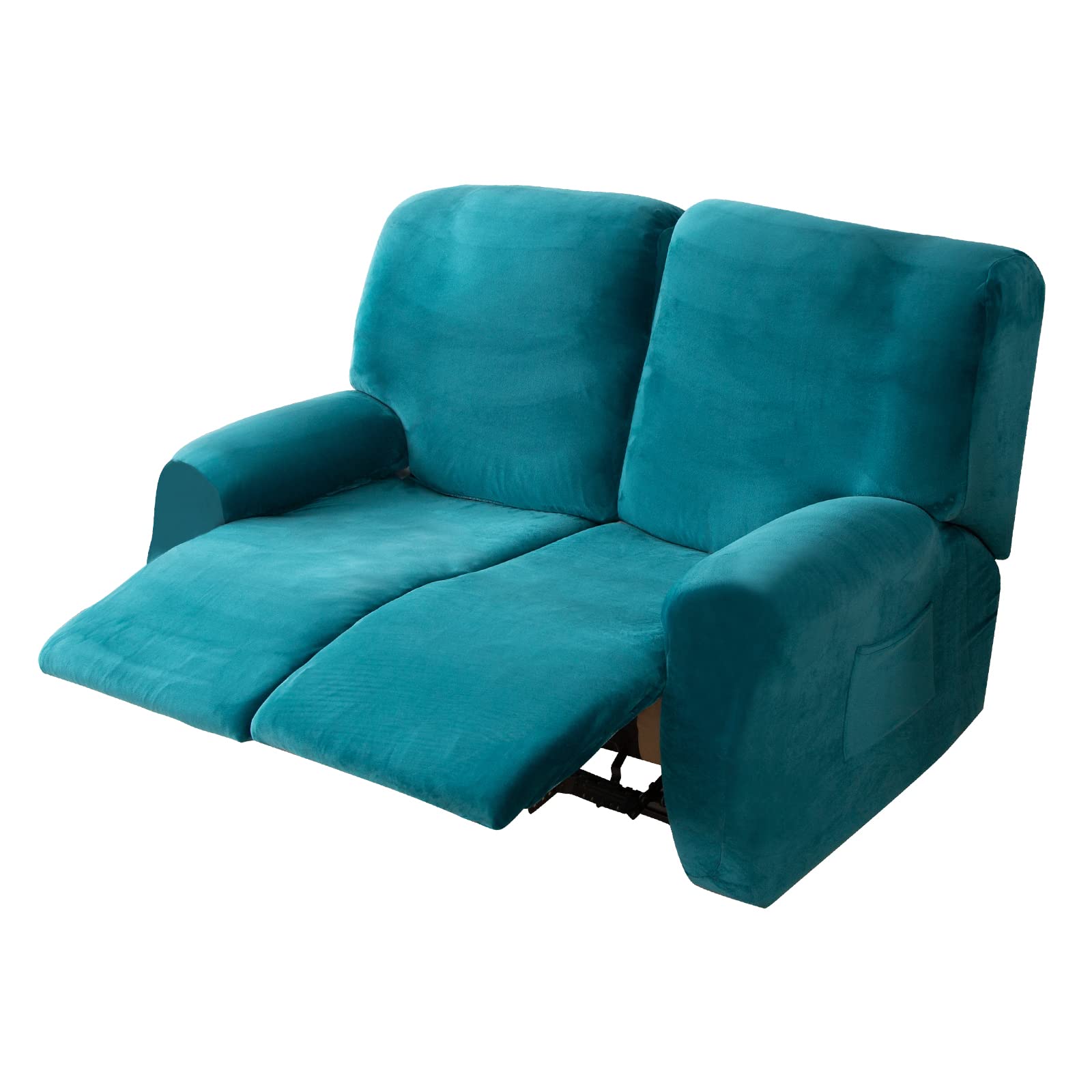 Recliner Sofa Covers 2 seater 6-Piece Elastic Waterproof Stretch Armchair Slipcovers Two Seater Velvet Sofa Cover Couch Protector (Emerald)