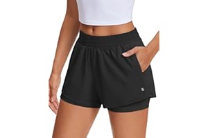 Stelle Women's 2 in 1 Running Shorts Athletic Workout Gym Shorts High Waisted Shorts with Liner Zipper Pockets