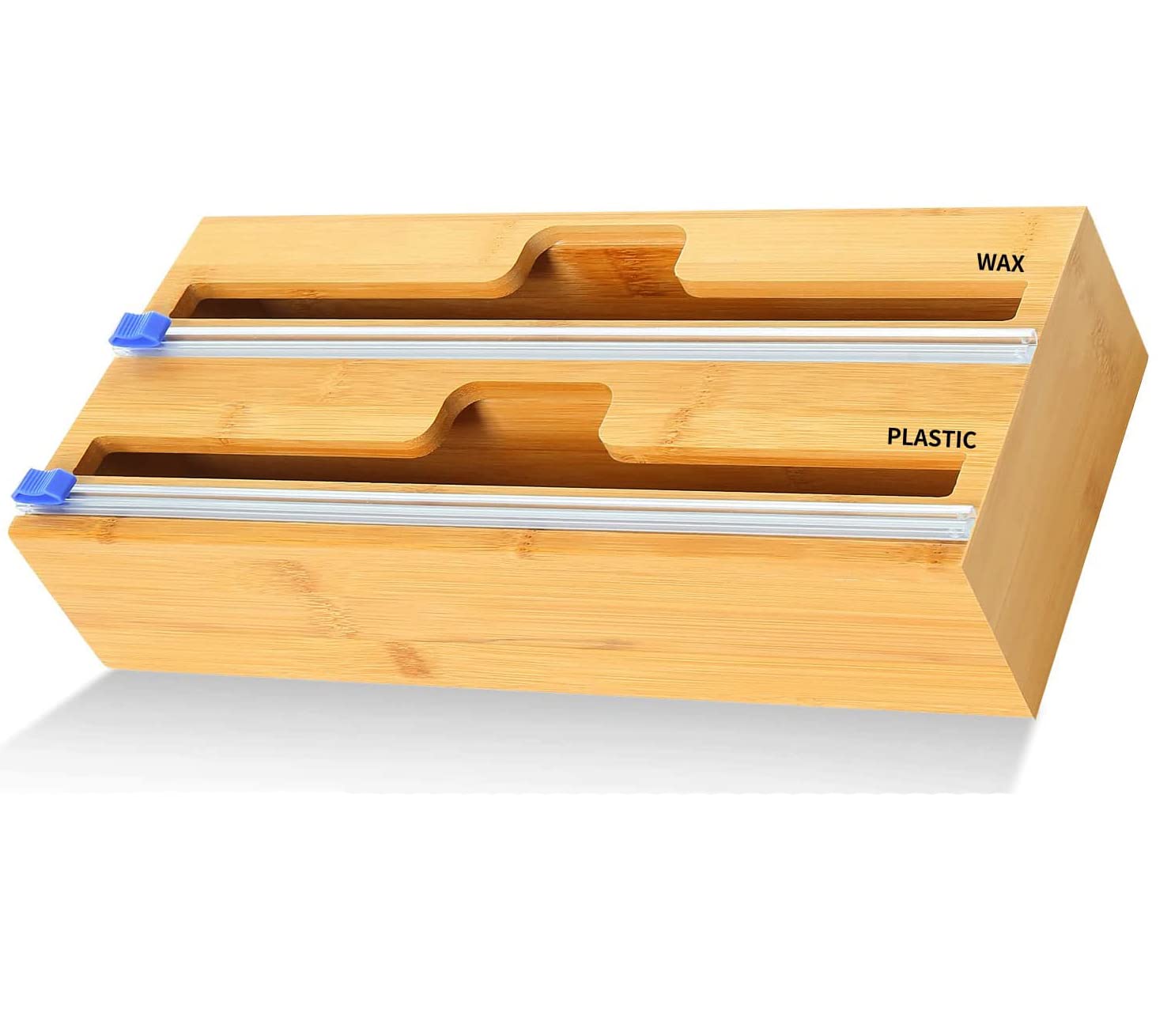 YDFYX Foil and Plastic Wrap Organizer, 2 in 1 Wrap Dispenser with Cutter, Bamboo Roll Organization Storage Holder, Aluminum Foil, Wax Paper, Parchment Paper,Tin Foil Dispenser for Drawer (2in1)