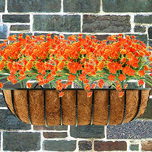 TEMCHY Artificial Daffodils Fake Large Flowers, 4 Bundles Orange UV Resistant Faux Greenery Foliage Plants Shrubs for Garden, Wedding, Outside Hanging Planter, Farmhouse Indoor Outdoor Decor