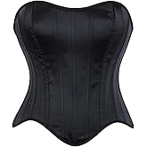 SHYMMUO Black Corset Top for Women Satin Bustier Strapless Lace Up Overbust Corset for Party Clubwear Costumes