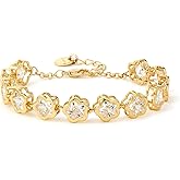 Qinasi 18K Gold Plated Clover Bracelet for Women Lucky Five Leaf Cubic Zirconia Bracelets Women's Cute Trendy Jewelry Gift