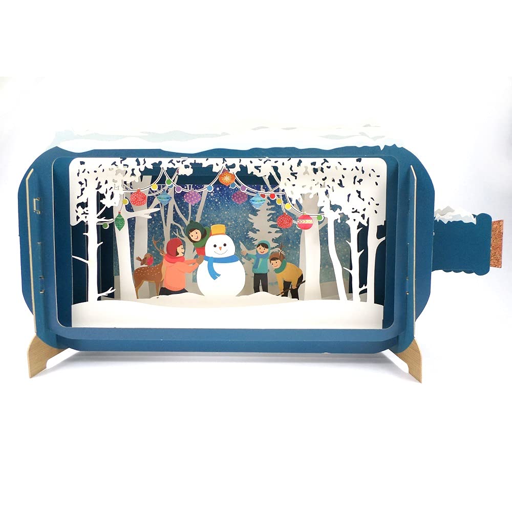 Message In A Bottle Snowman & Kids Pop Up Christmas Greeting Card By Alljoy Card XMIB027