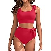High Waisted Two Piece Bikini - Women Tummy Control Swimsuits Bathing Suit Modest Swimwear 2025