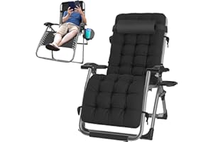 HEY FOLY Zero Gravity Chairs,Gravity Recliner Chair for Indoor Outdoor,XL Padded Patio Lounge Chair with Headrest, Patio Lawn Lounge Chair,Upgrade Aluminum Alloy Lock, Cup Holder,Support 440lb,Black