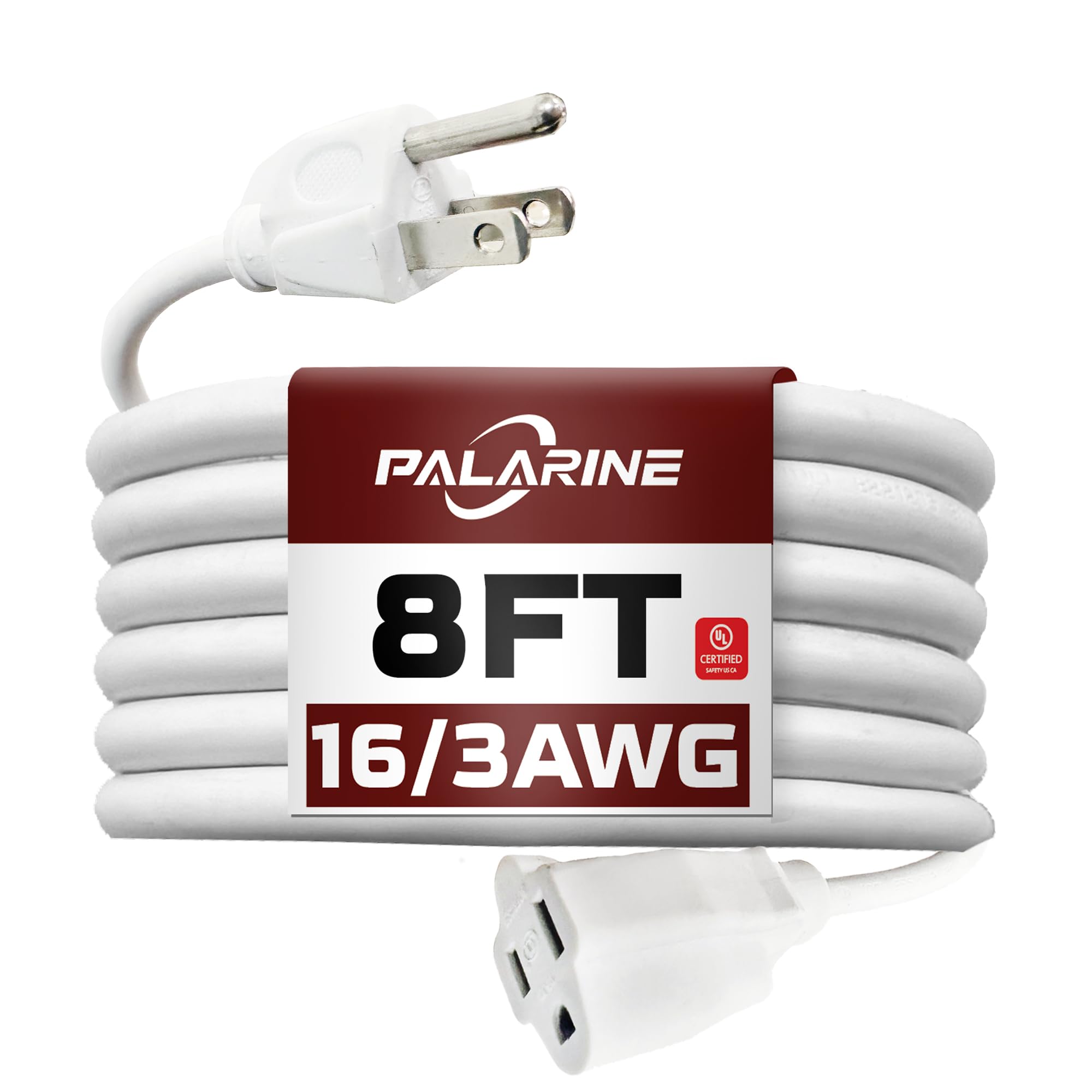 Photo 1 of PALARINE 8ft White Outdoor Extension Cord Waterproof, UL Listed, 16/3 SJTW Heavy Duty 3 Prong, 16 Gauge 13A Power Cord Ideal for Indoor Outdoor Lights, Appliances, and Lawn
