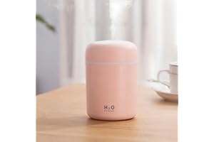 SAUNANA Portable Mini Humidifier, Colorful, Cool Mist, USB Powered. Perfect for Bedroom, Office & Car (300ml, Pink)