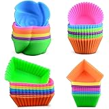 48 Pack Silicone Baking Cups Cupcake Liners - Reusable Silicone Molds Including Round, Rectanguar, Square, Flower BPA Free Fo